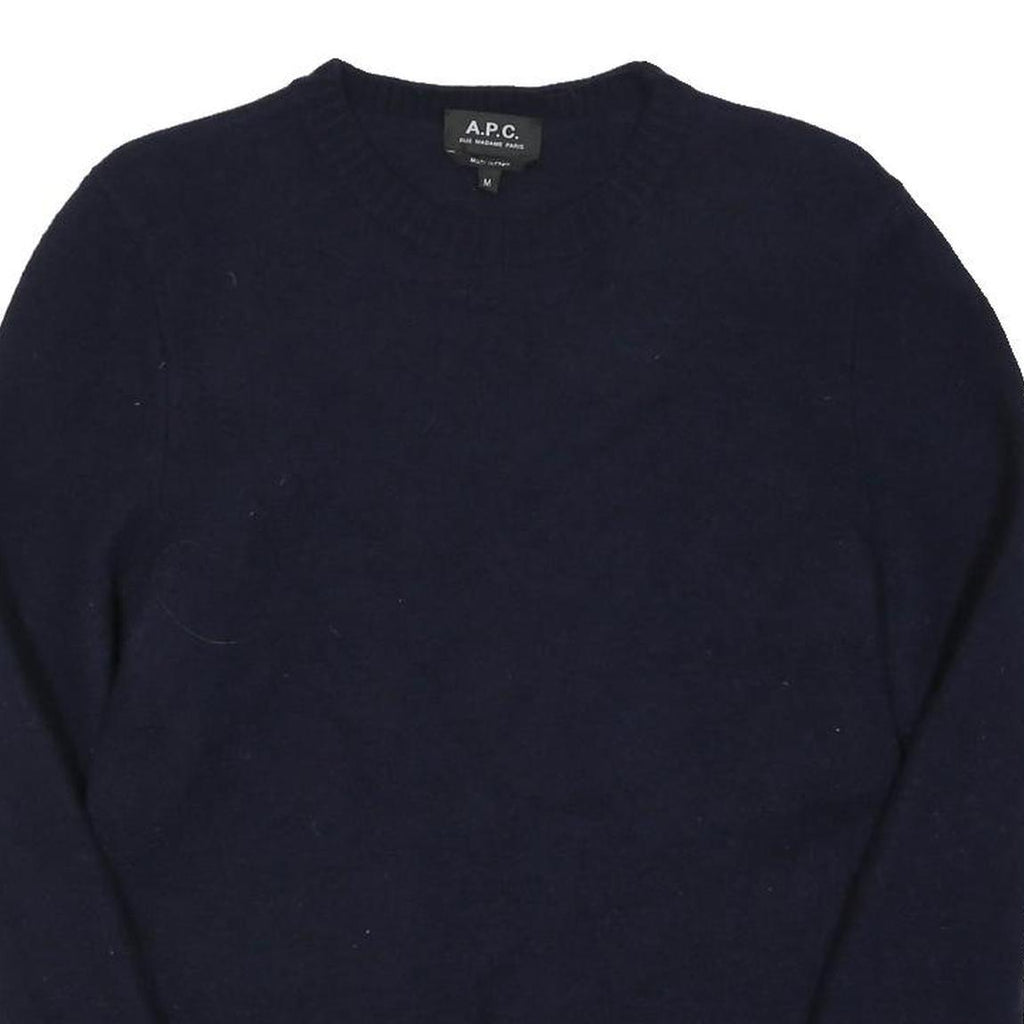 APC Mens Navy Plain Wool Jumper Crew Neck Basic Knit M Casual Classic Comfort