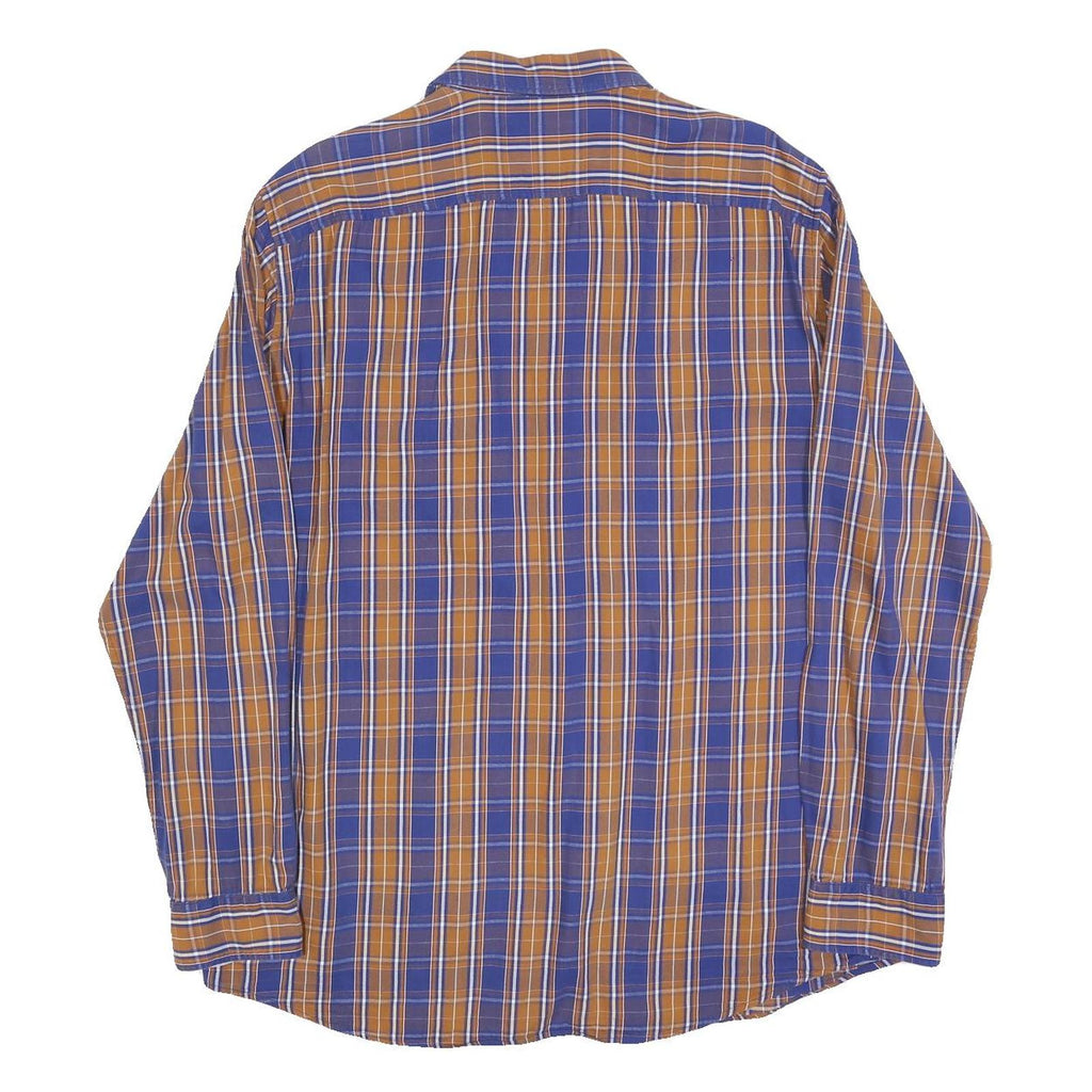 PIERRE CARDIN Mens Blue & Brown Check Shirt XL Modern Fit Casual Long Sleeve