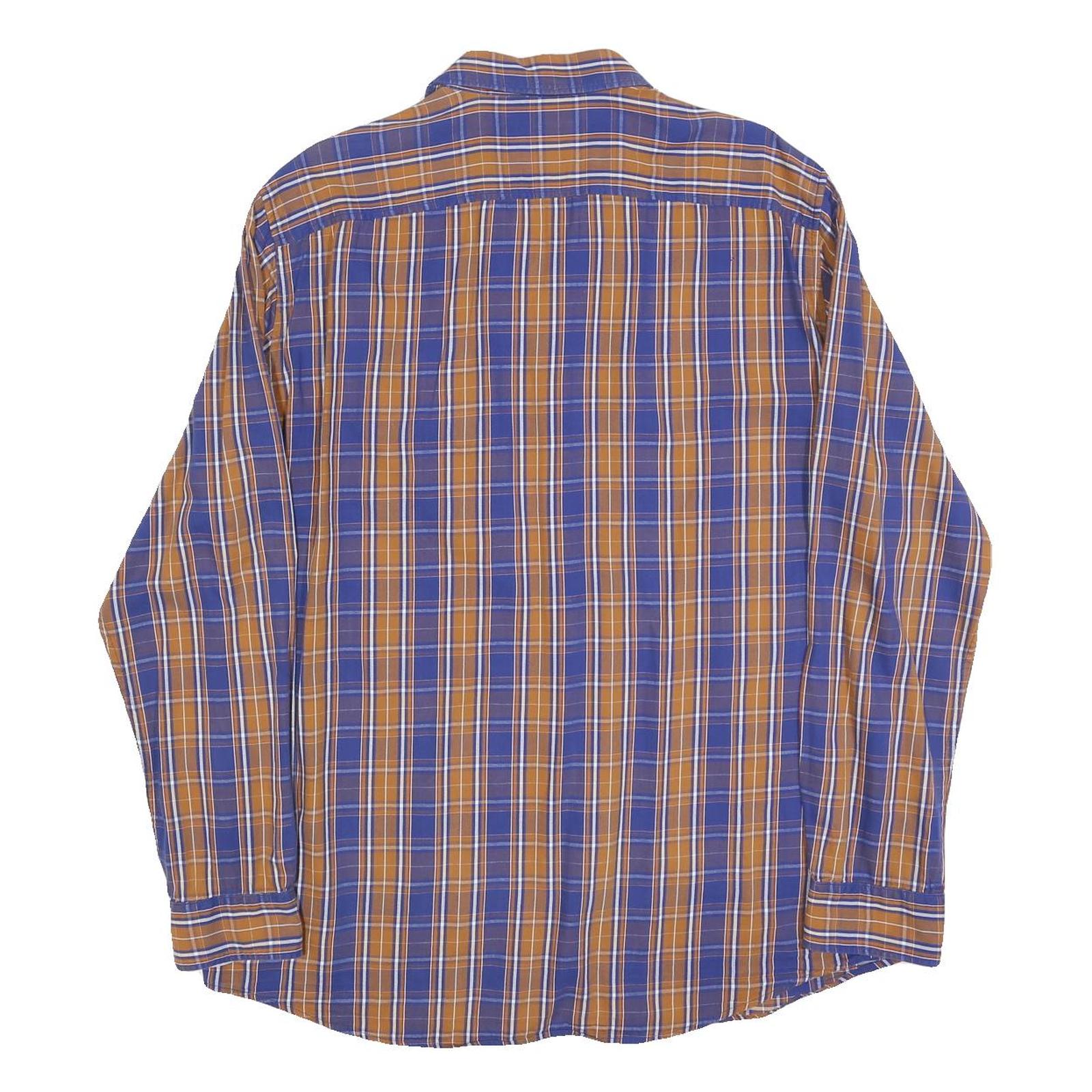 PIERRE CARDIN Mens Blue & Brown Check Shirt XL Modern Fit Casual Long Sleeve