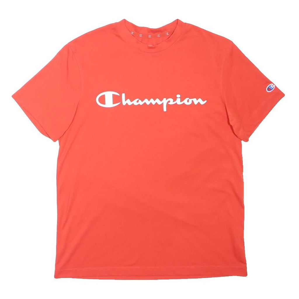 CHAMPION Mens Red T-Shirt S Short Sleeve Crew Neck Logo Graphic Polyester Blend