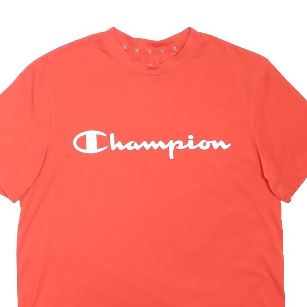 CHAMPION Mens Red T-Shirt S Short Sleeve Crew Neck Logo Graphic Polyester Blend
