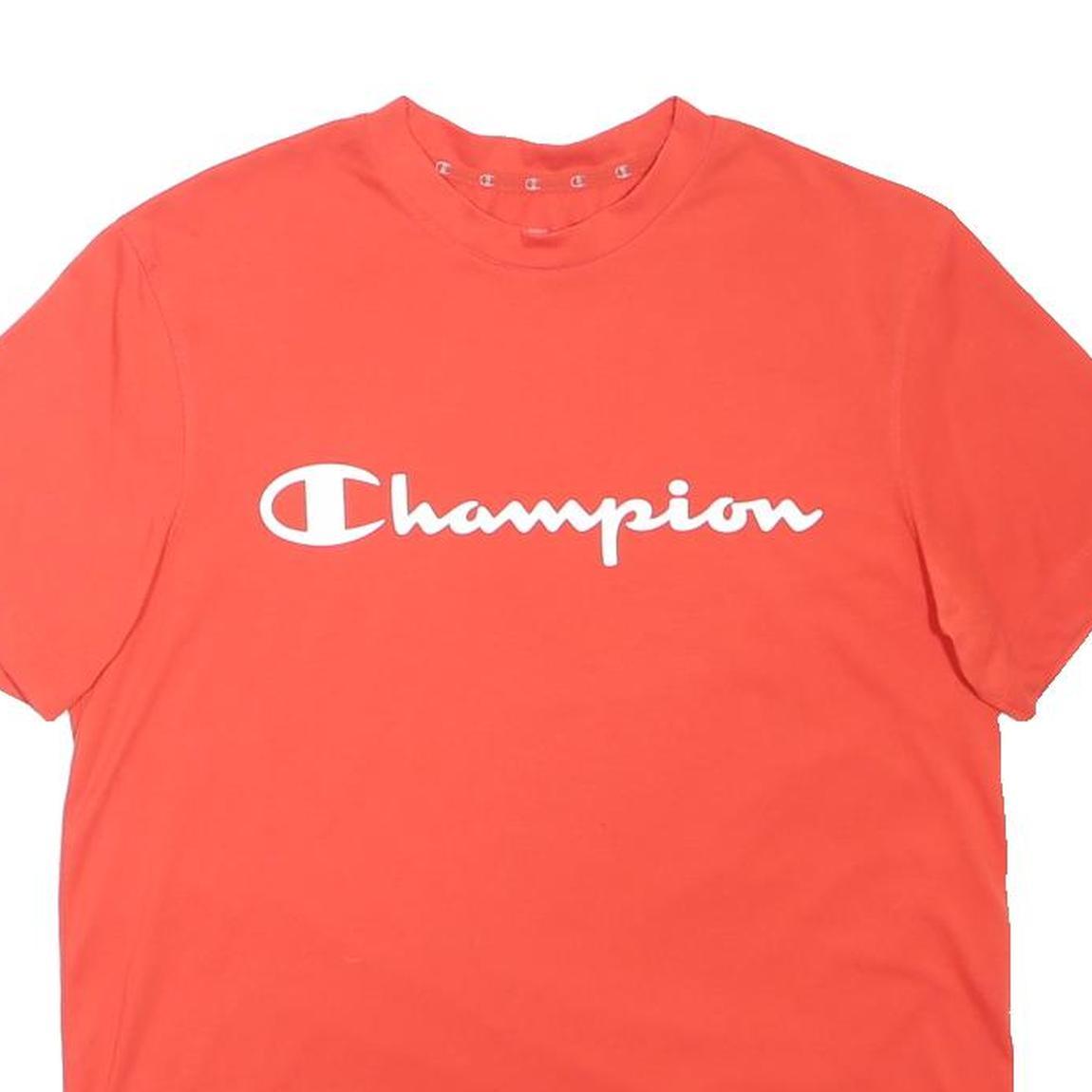 CHAMPION Mens Red T-Shirt S Short Sleeve Crew Neck Logo Graphic Polyester Blend