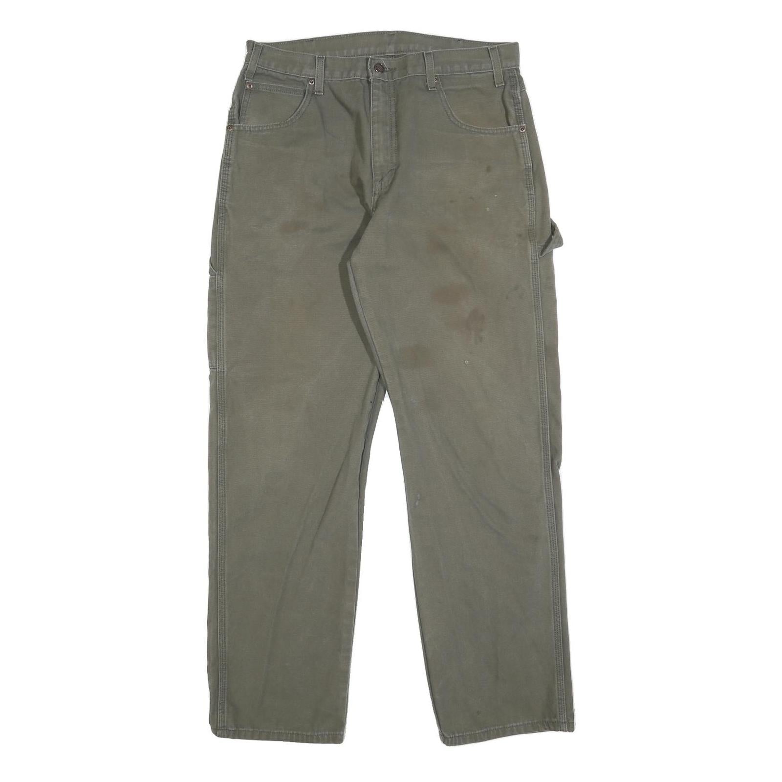 DICKIES Mens Cotton Blend Green Relaxed Straight Trousers W33 L32 Casual