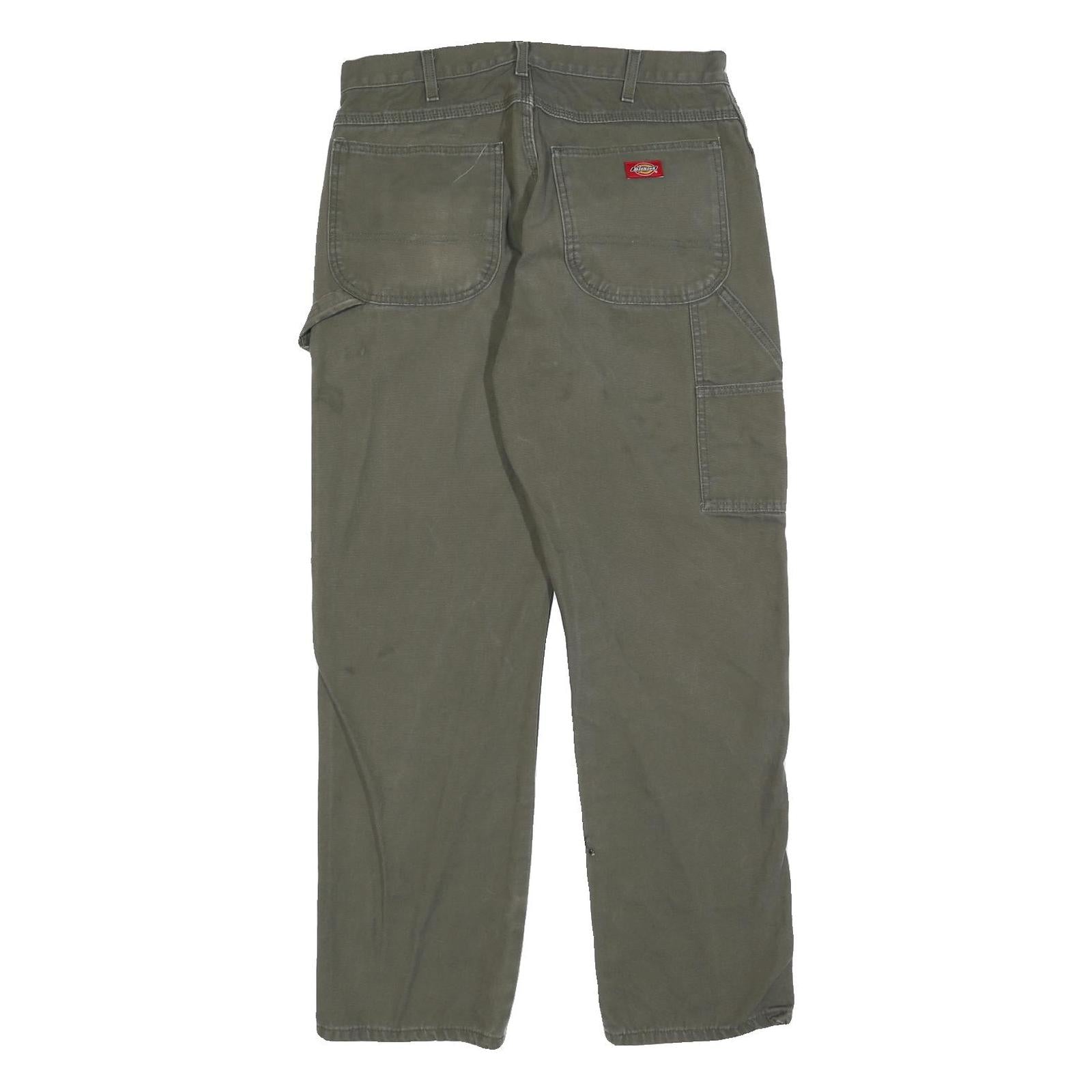 DICKIES Mens Cotton Blend Green Relaxed Straight Trousers W33 L32 Casual