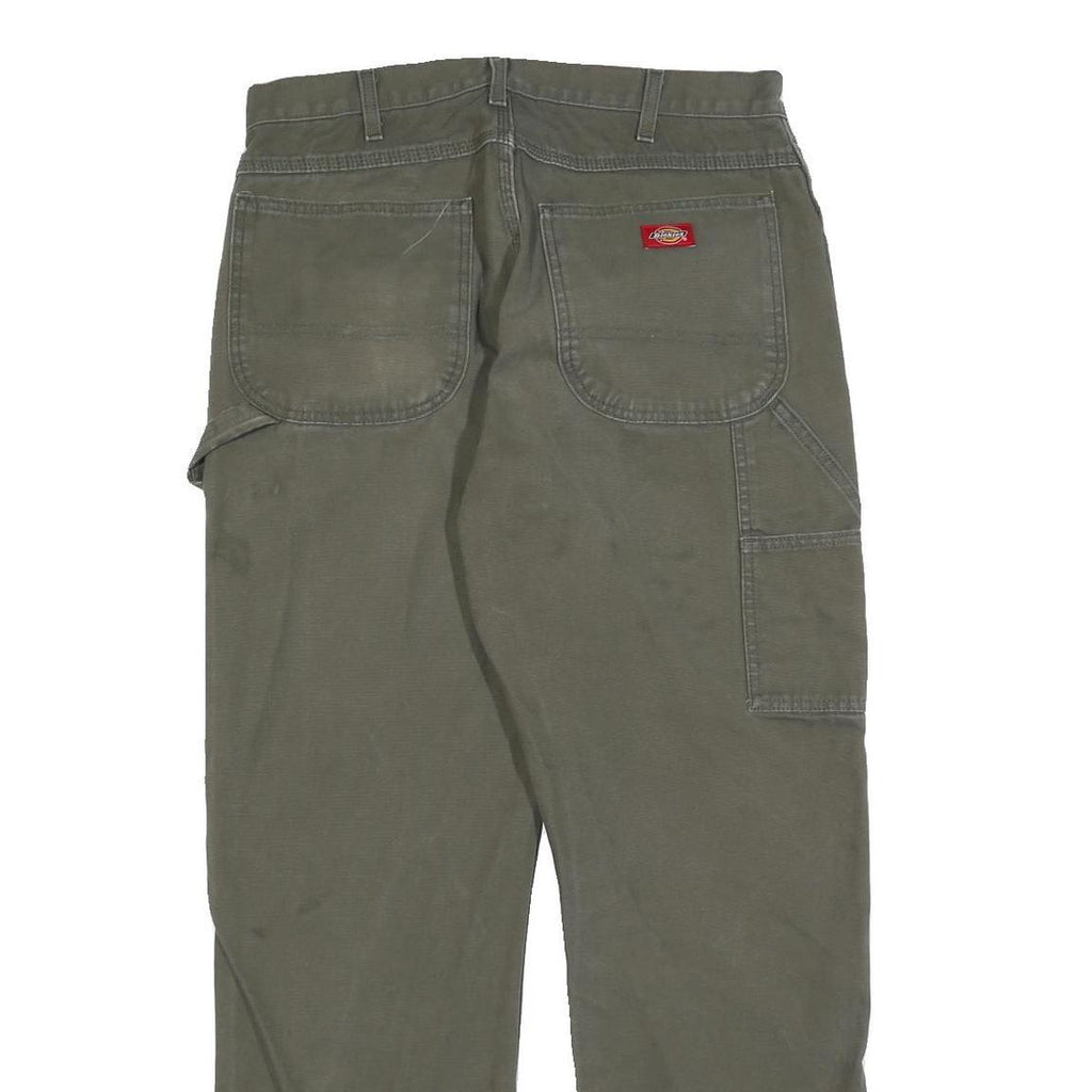 DICKIES Mens Cotton Blend Green Relaxed Straight Trousers W33 L32 Casual