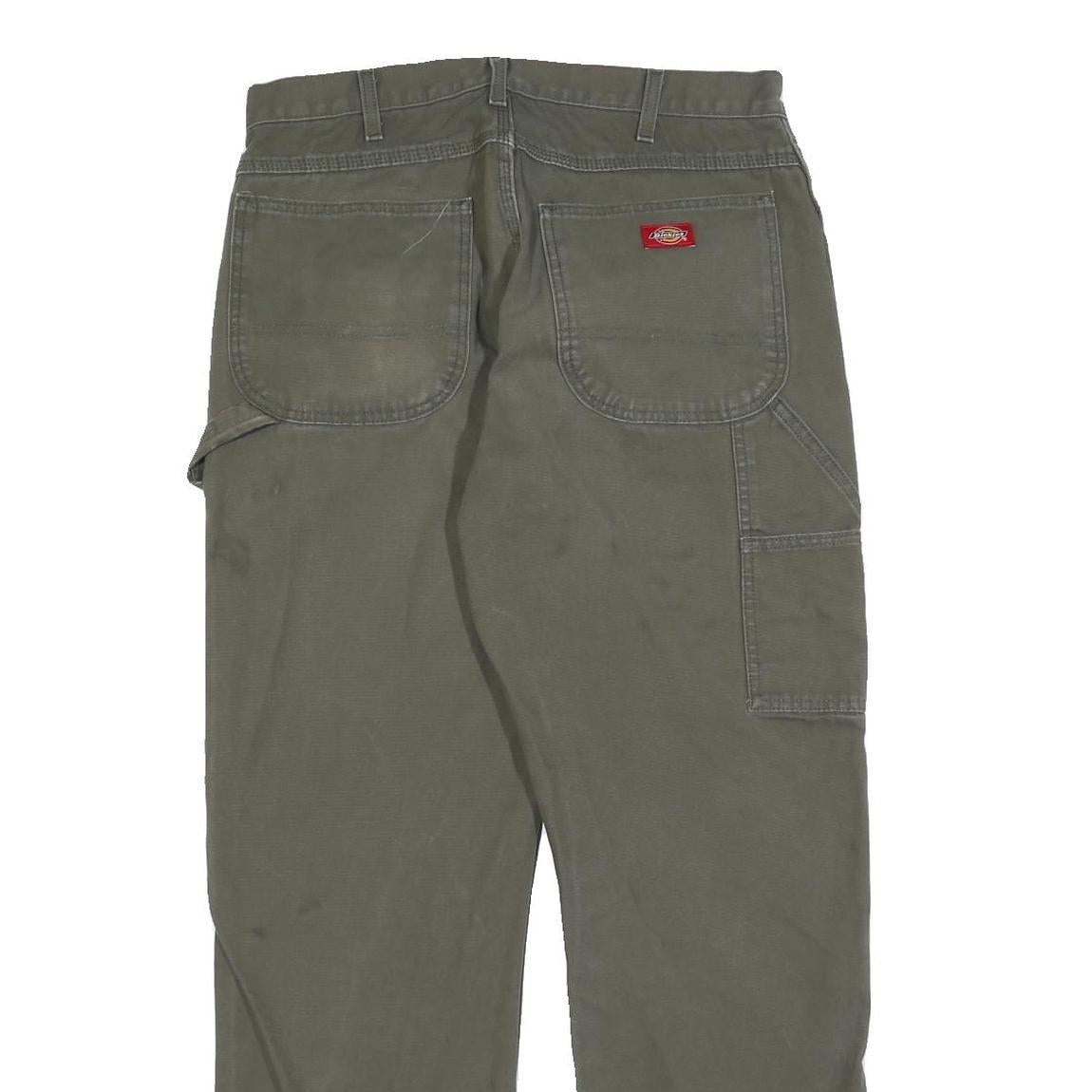 DICKIES Mens Cotton Blend Green Relaxed Straight Trousers W33 L32 Casual