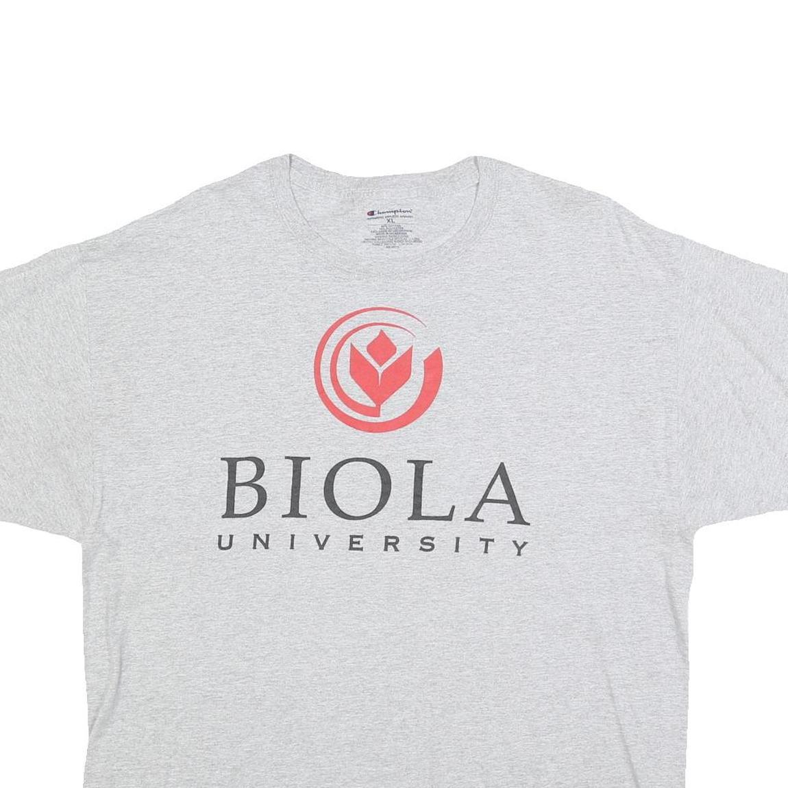 CHAMPION Mens Grey Biola University Graphic T-Shirt XL Short Sleeve Crew Neck