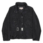 MARLBORO Womens Black Belted Zip Jacket L Synthetic Plain Lightweight