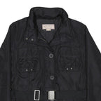 MARLBORO Womens Black Belted Zip Jacket L Synthetic Plain Lightweight