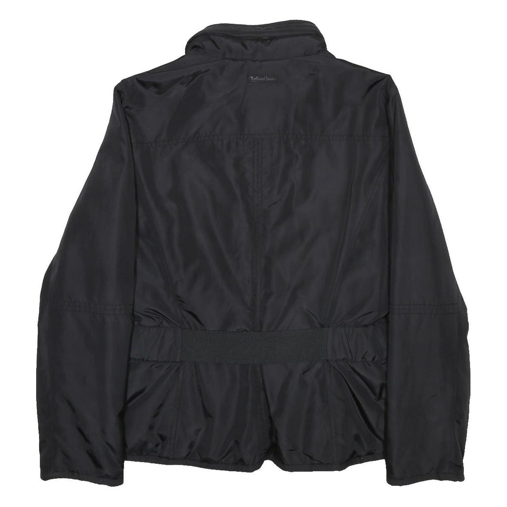 MARLBORO Womens Black Belted Zip Jacket L Synthetic Plain Lightweight