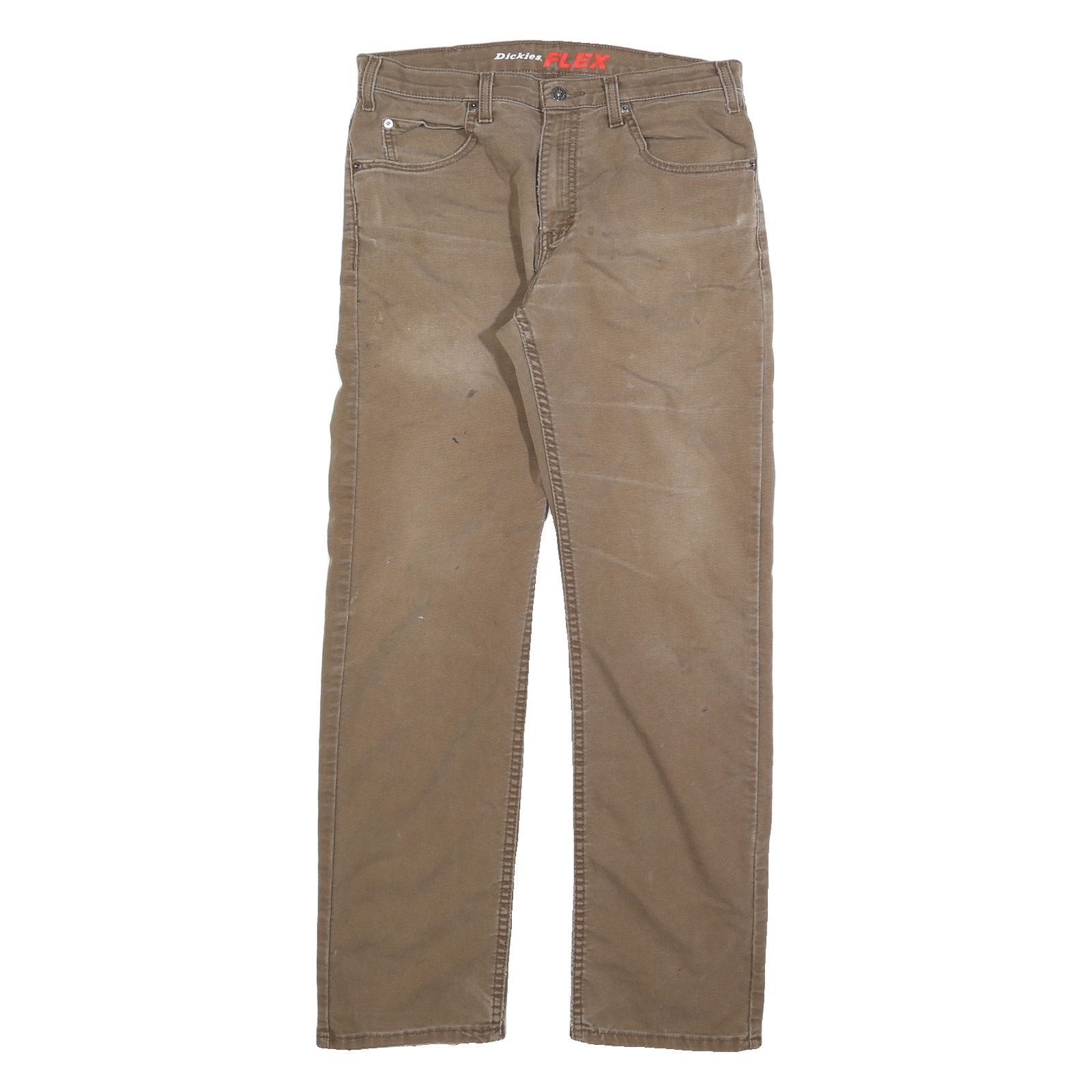 DICKIES Mens Regular Fit Straight Leg Denim Brown W34 L32 Workwear Cotton Blend