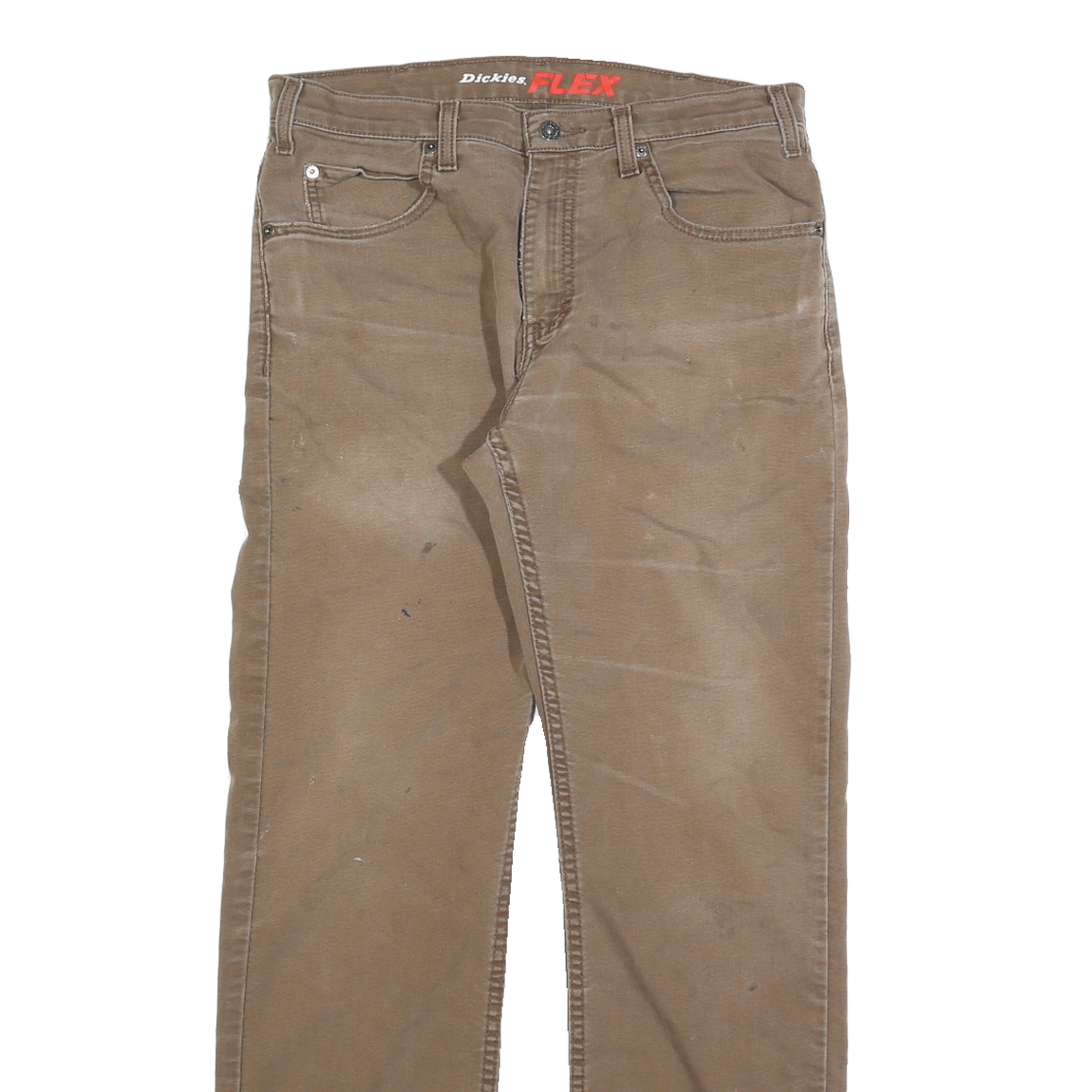 DICKIES Mens Regular Fit Straight Leg Denim Brown W34 L32 Workwear Cotton Blend