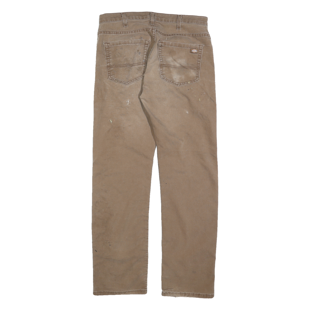 DICKIES Mens Regular Fit Straight Leg Denim Brown W34 L32 Workwear Cotton Blend