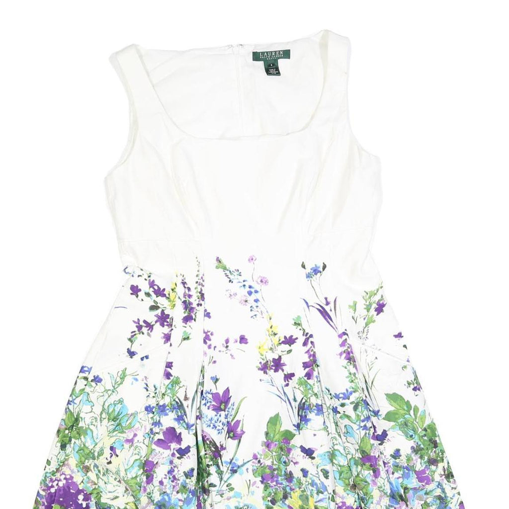LAUREN RALPH LAUREN Womens White Floral Cotton Blend Fit & Flare Dress