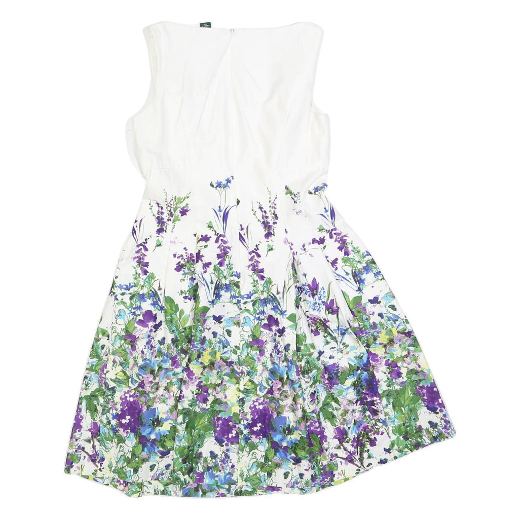 LAUREN RALPH LAUREN Womens White Floral Cotton Blend Fit & Flare Dress
