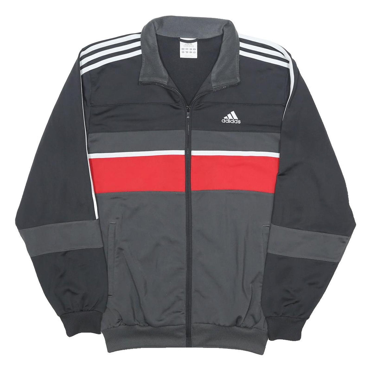 ADIDAS Mens Black & Grey Red Stripe Track Jacket M Polyester Zip