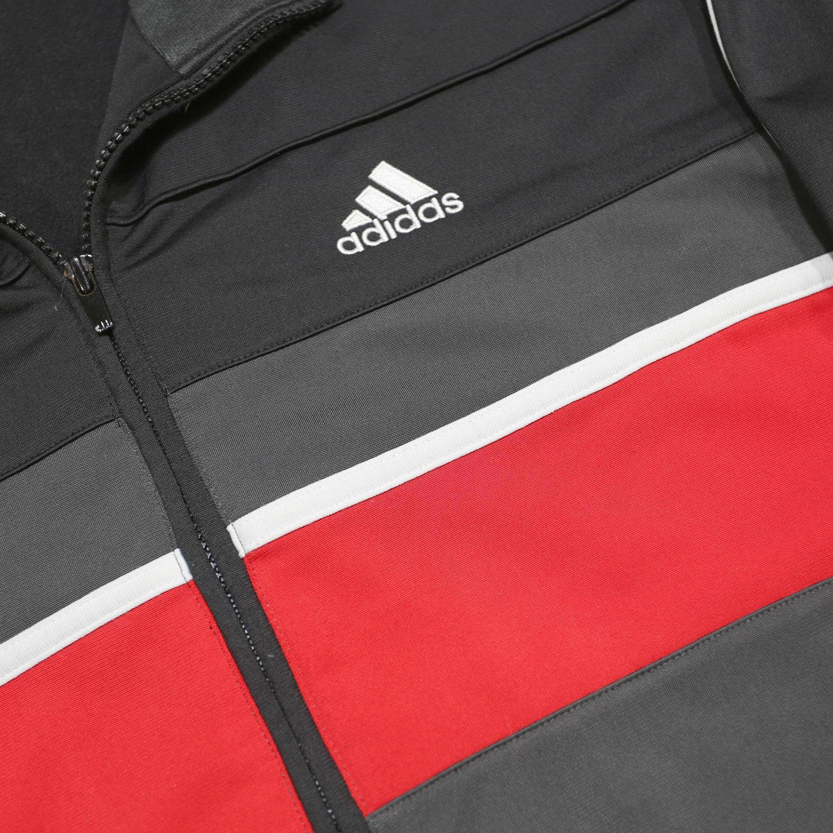 ADIDAS Mens Black & Grey Red Stripe Track Jacket M Polyester Zip
