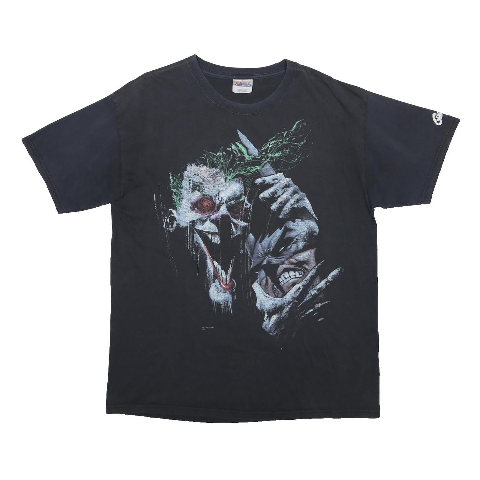 HANES Mens Black Graphic T-Shirt M Short Sleeve Crew Neck Batman Joker