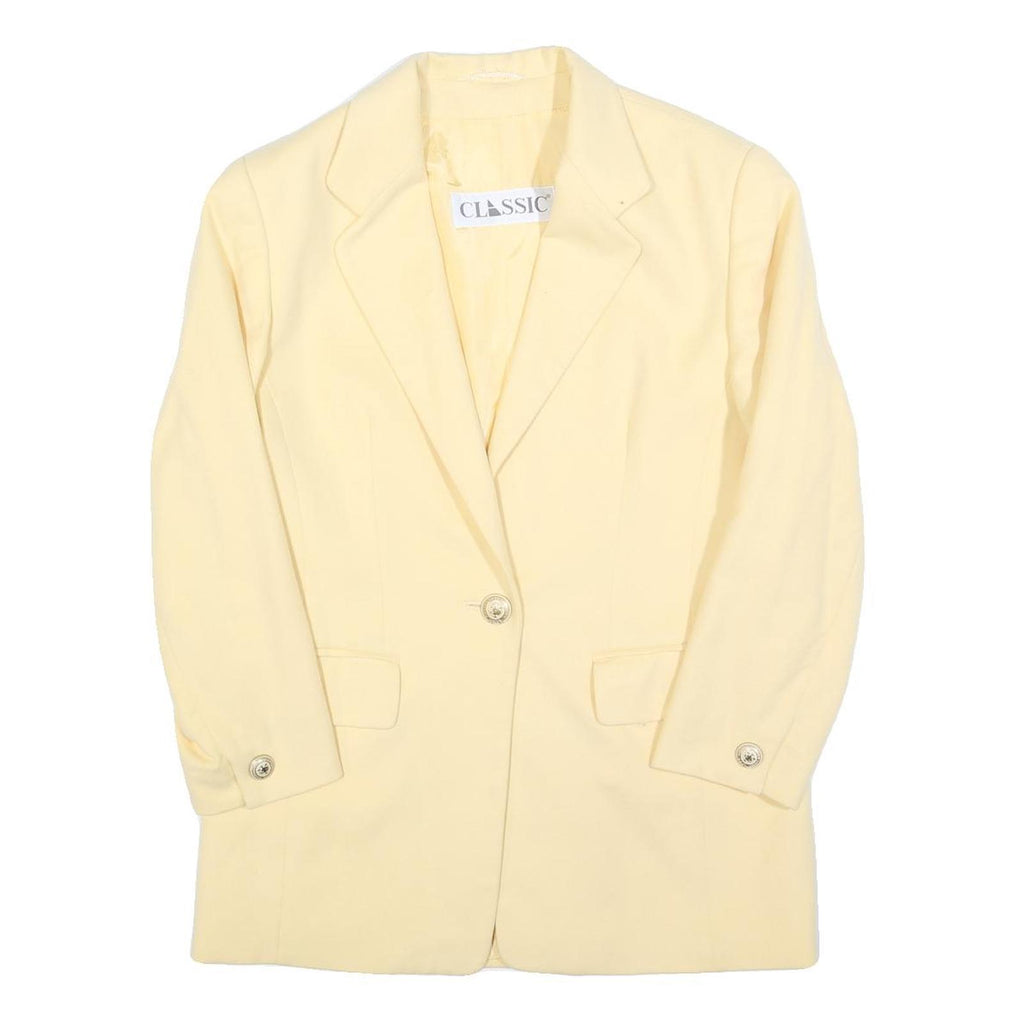 CLASSIC Womens Cream Wool Blend Button Jacket M Plain Tailored Long Sleeve