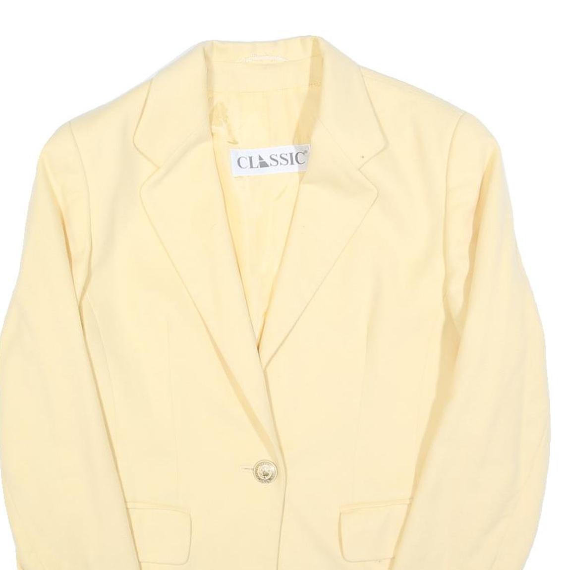 CLASSIC Womens Cream Wool Blend Button Jacket M Plain Tailored Long Sleeve