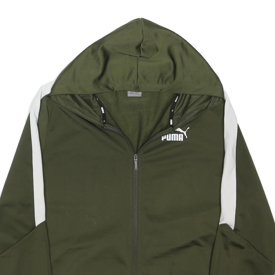 PUMA Mens Green & White Outdoor Zip Hoodie Jacket XL Polyester Blend Jersey