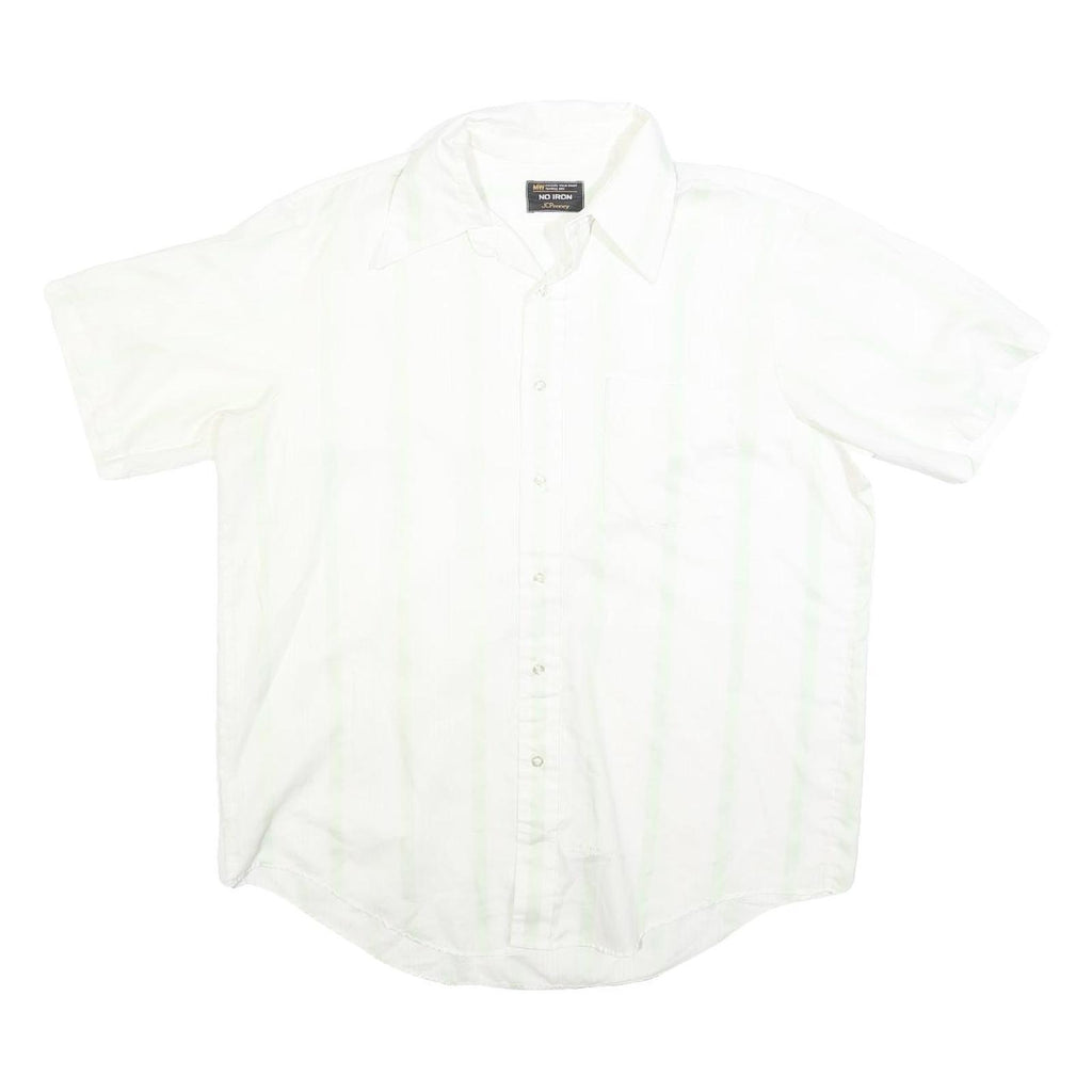 JC PENNY Mens White Short Sleeve Cotton Blend Shirt L No Iron Button Down