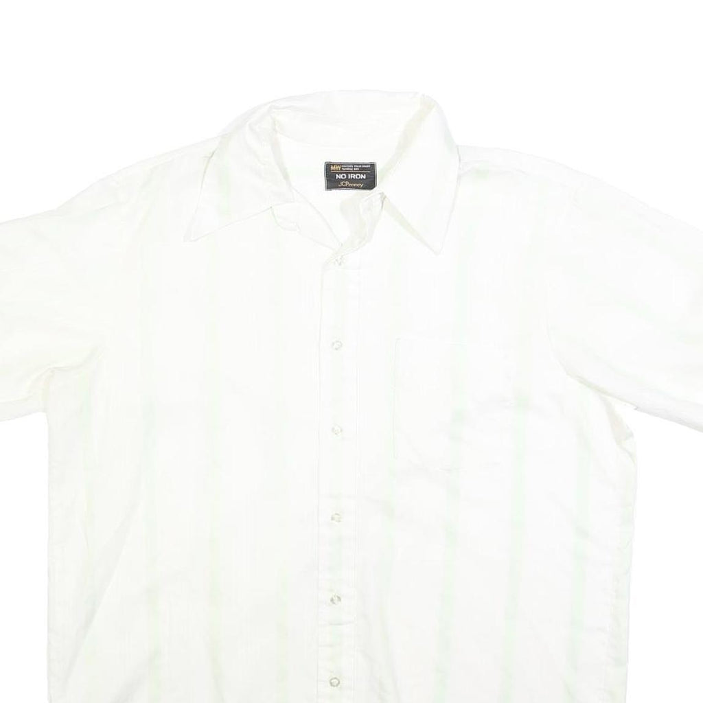JC PENNY Mens White Short Sleeve Cotton Blend Shirt L No Iron Button Down
