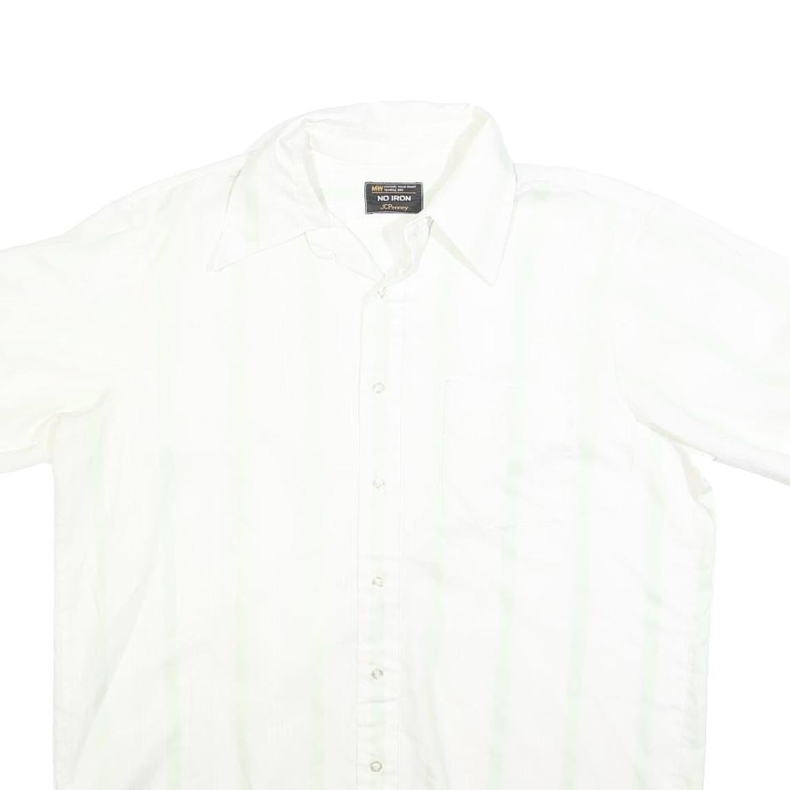 JC PENNY Mens White Short Sleeve Cotton Blend Shirt L No Iron Button Down