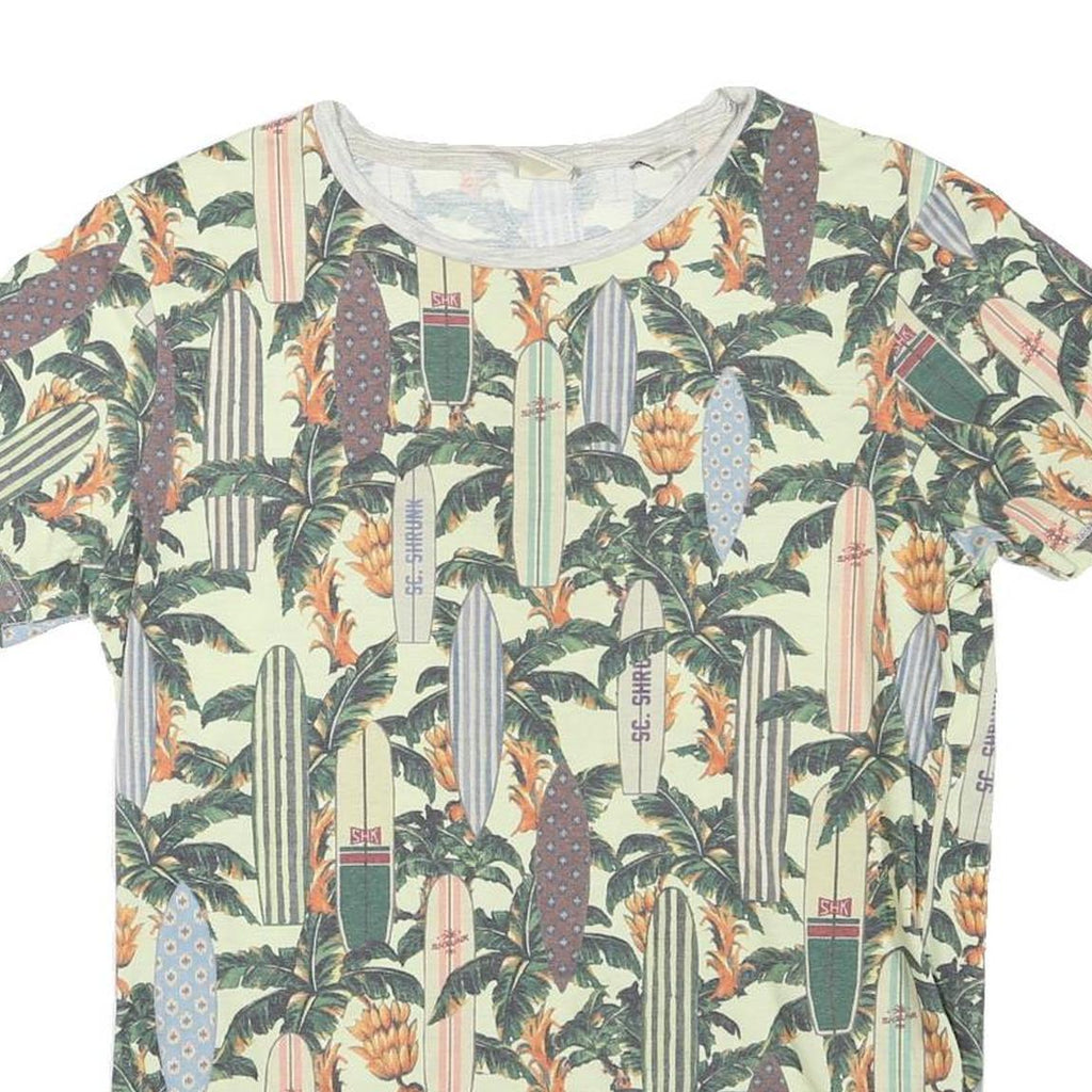 THE POOL SIDE Womens Green Surfboard Print Basic T-Shirt Round Neck Short Sleeve