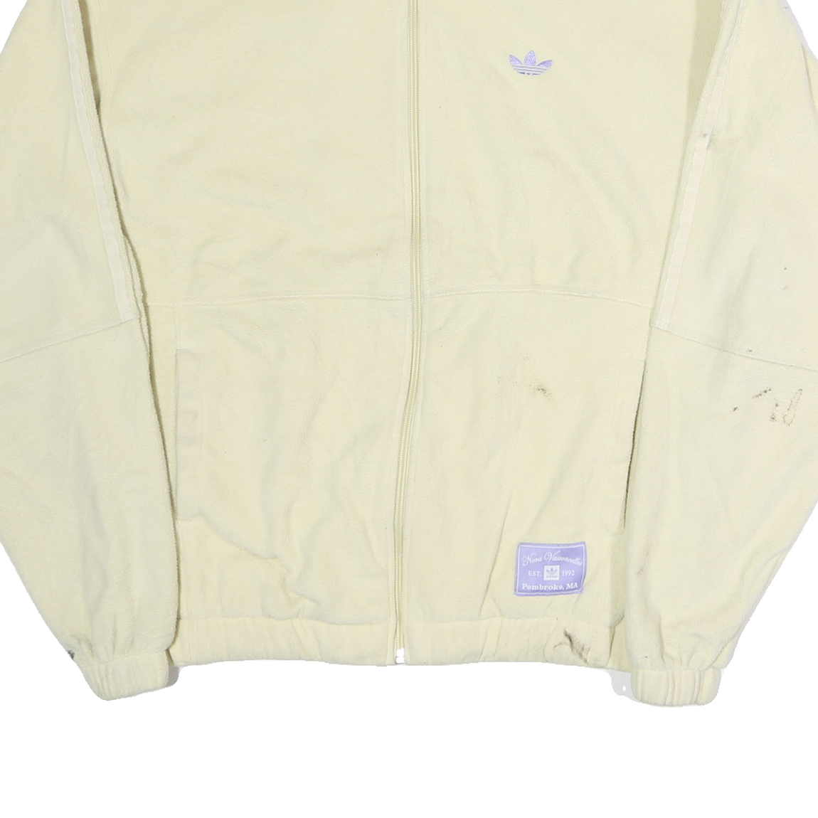 ADIDAS Womens Cream White Track Jacket M Polyester Zip Plain Casual Lightweight