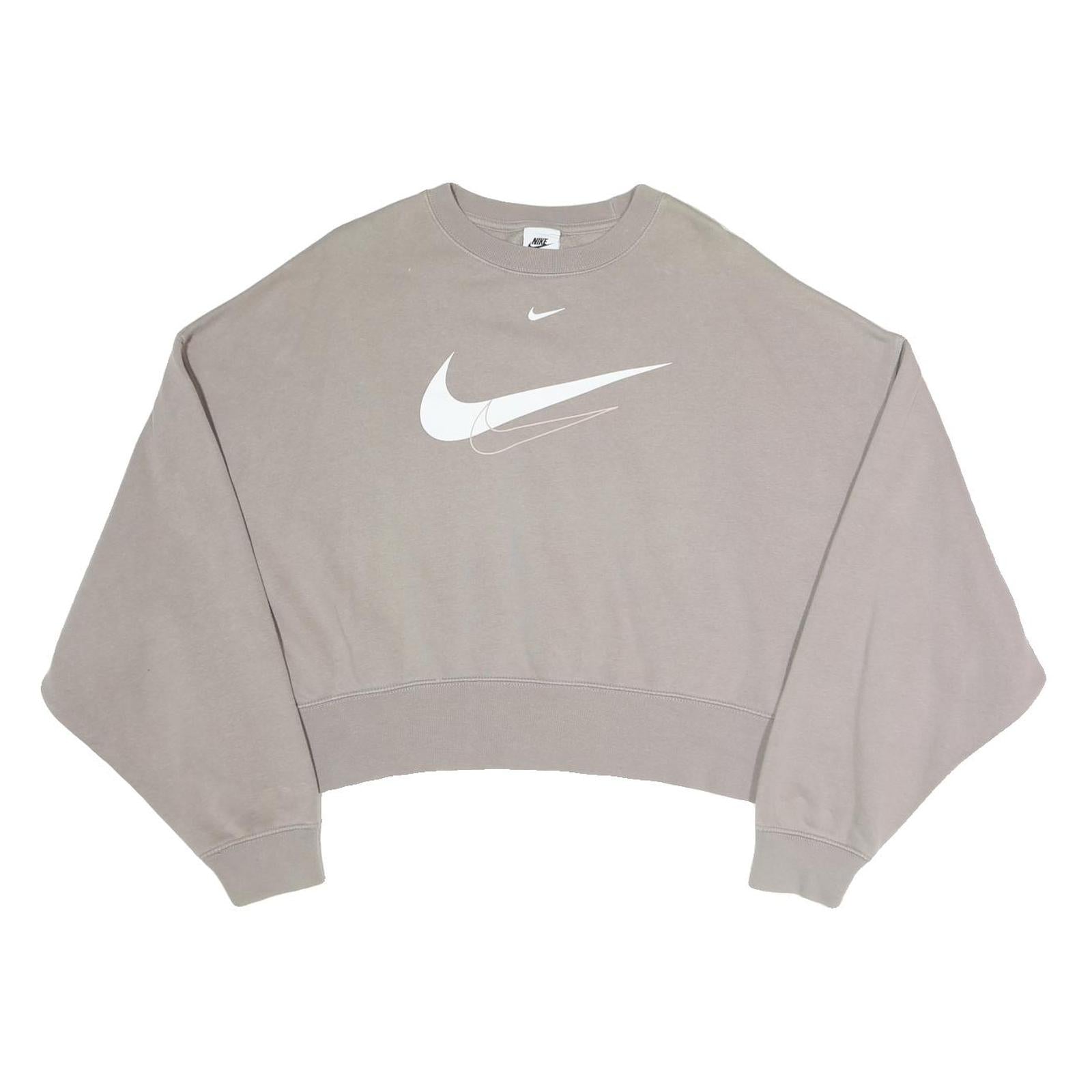 NIKE Womens Beige Sweatshirt Crew Neck S Cotton Blend Casual Pullover