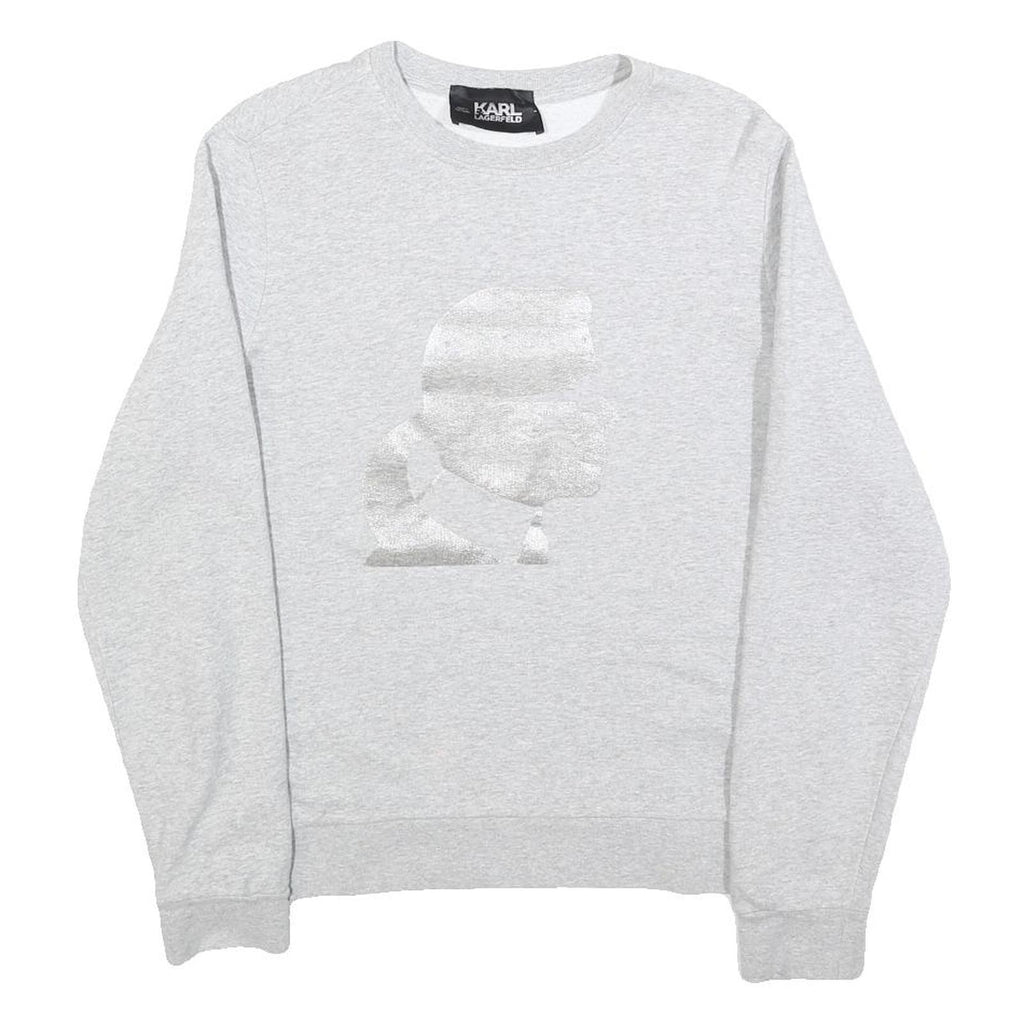 KARL LAGERFELD Womens Grey Sweatshirt Crew Neck M Logo Print Cotton Blend Casual
