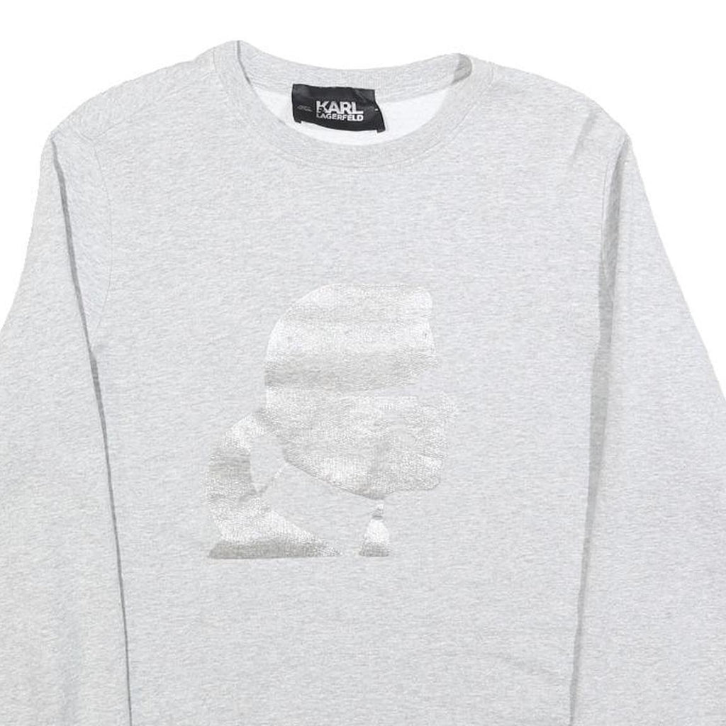 KARL LAGERFELD Womens Grey Sweatshirt Crew Neck M Logo Print Cotton Blend Casual