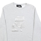 KARL LAGERFELD Womens Grey Sweatshirt Crew Neck M Logo Print Cotton Blend Casual