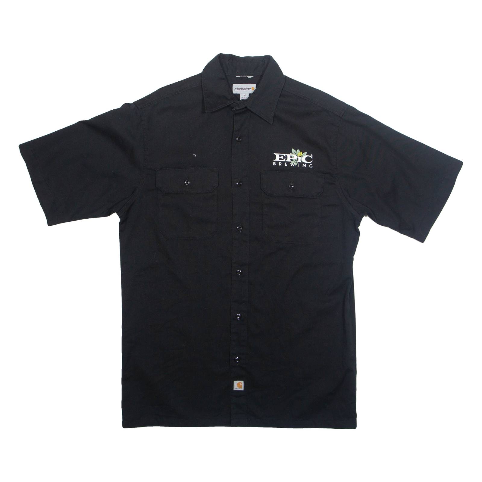 CARHARTT Relaxed Fit Epic Brewing Mens Worker Shirt Black Short Sleeve M