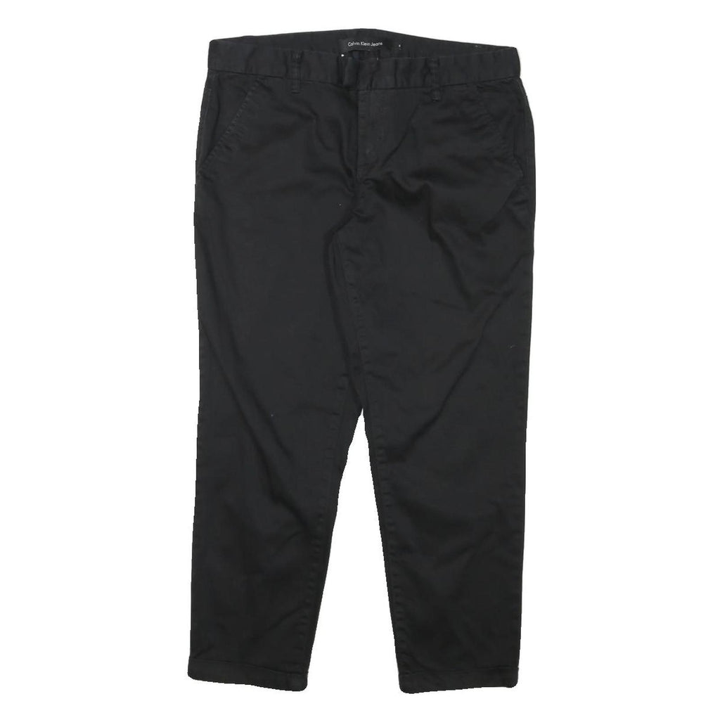 CALVIN KLEIN Womens Cotton Blend Black Slim Tapered Trousers W32 L25