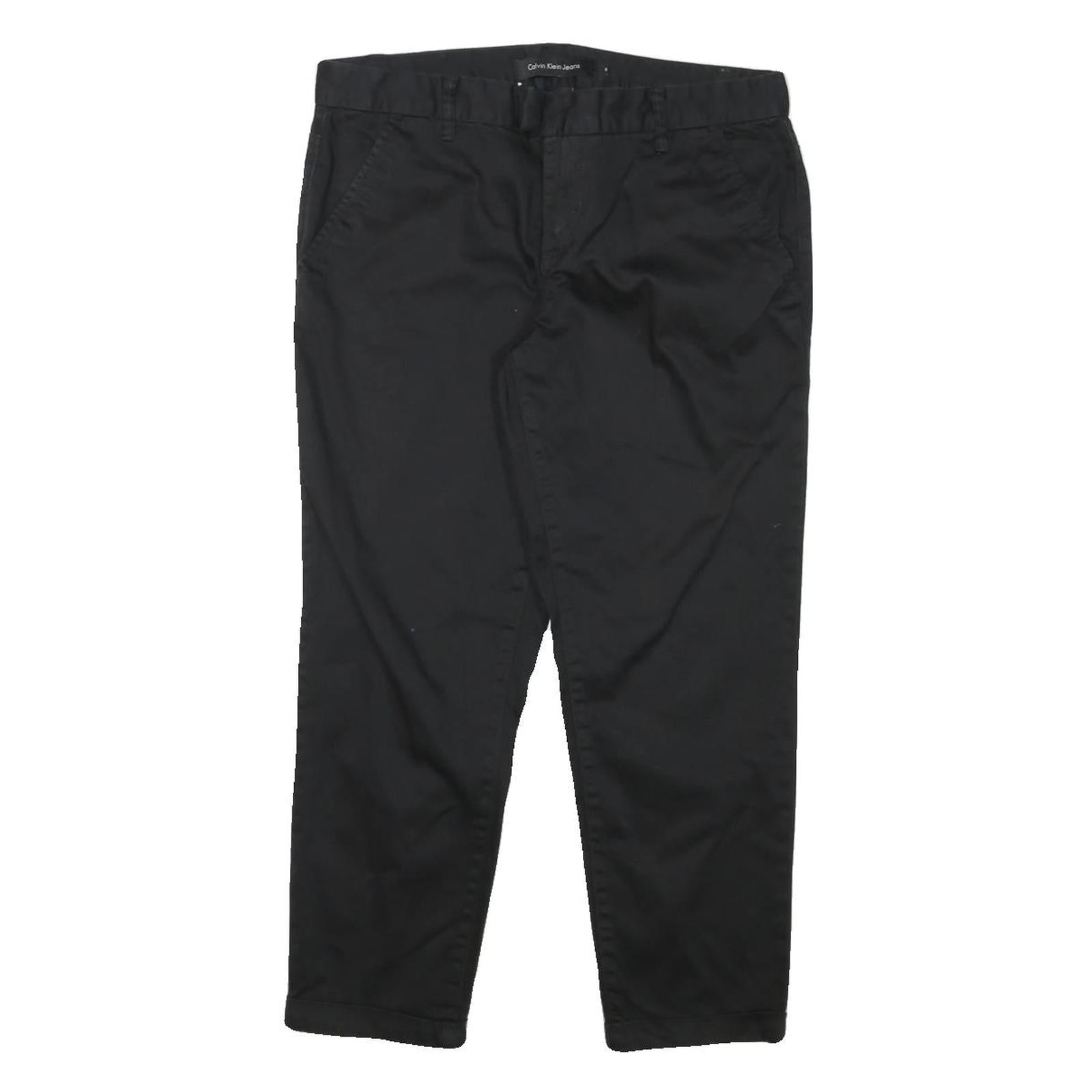 CALVIN KLEIN Womens Cotton Blend Black Slim Tapered Trousers W32 L25
