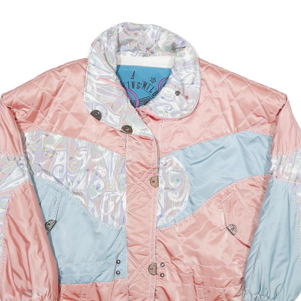 SKIN Womens Pink & Blue Quilted Polyamide Blend Jacket XL Patchwork Zip Pockets