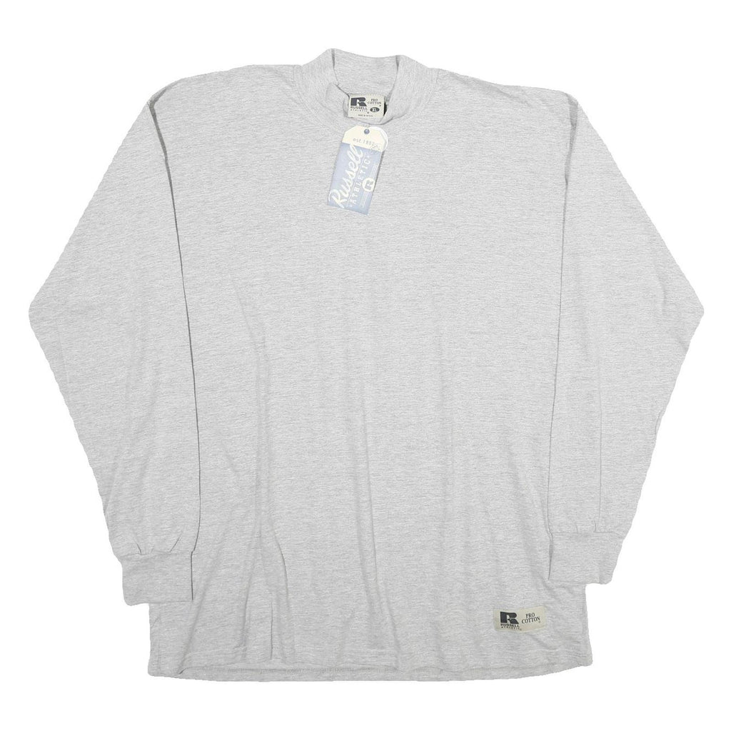 RUSSELL ATHLETIC Mens Grey Long Sleeve Crew Neck T-Shirt XL Plain Cotton Comfort