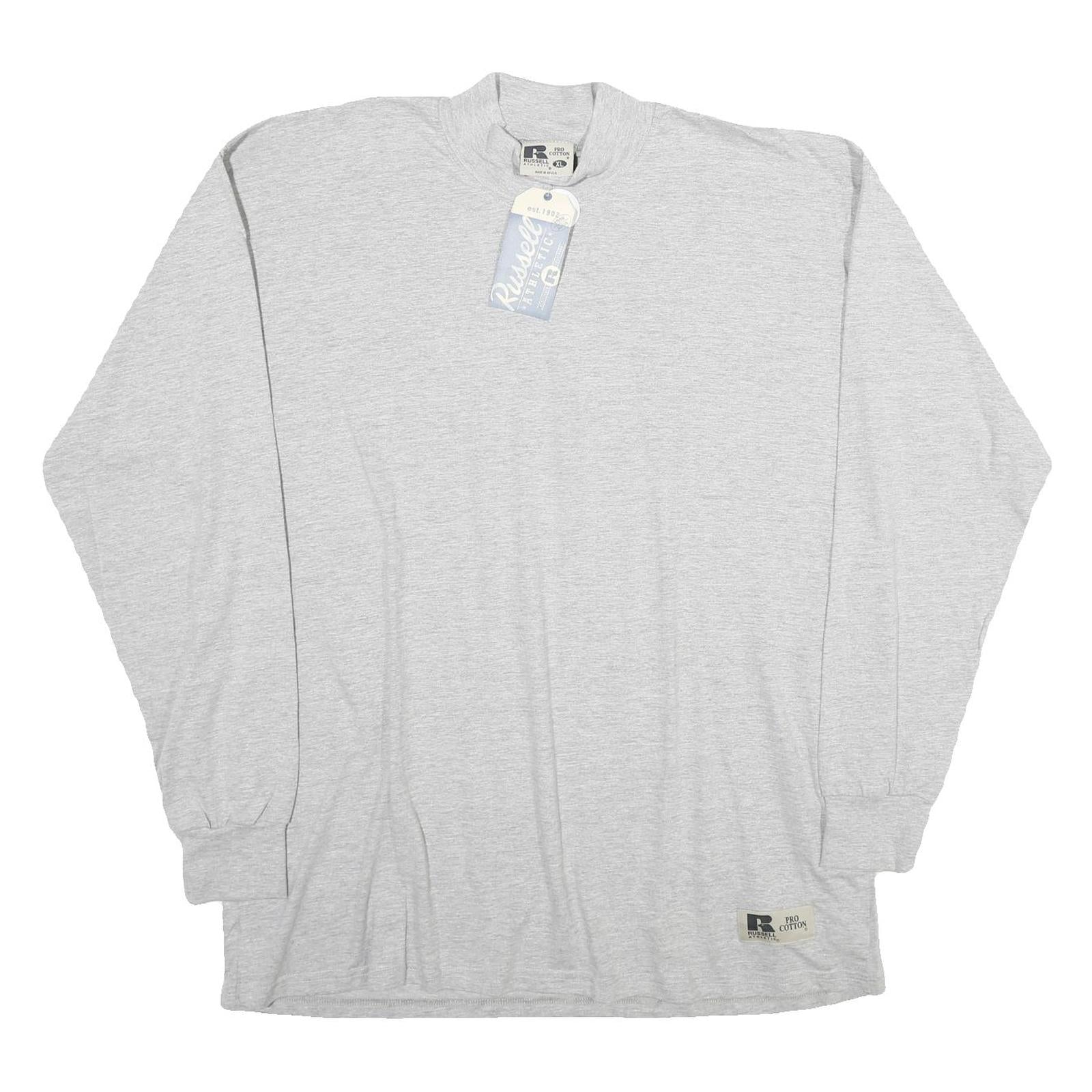 RUSSELL ATHLETIC Mens Grey Long Sleeve Crew Neck T-Shirt XL Plain Cotton Comfort