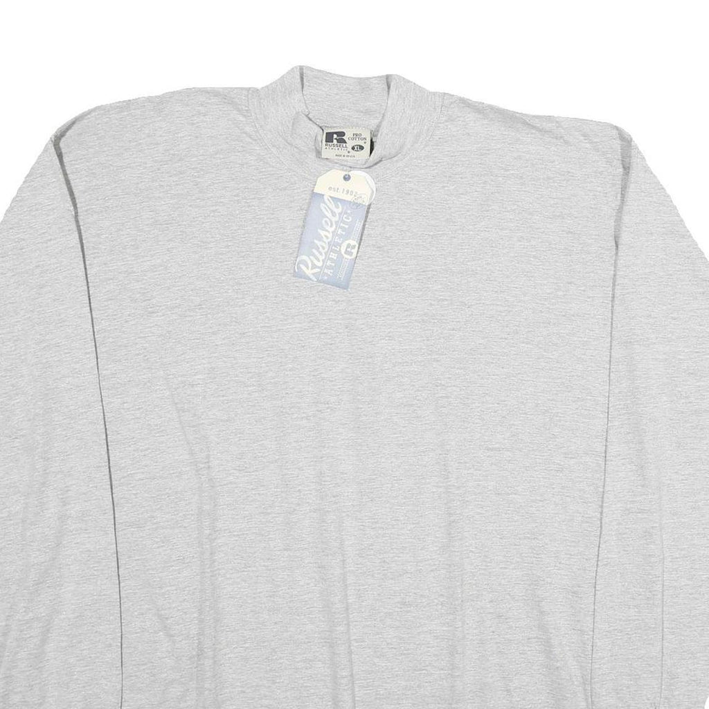 RUSSELL ATHLETIC Mens Grey Long Sleeve Crew Neck T-Shirt XL Plain Cotton Comfort
