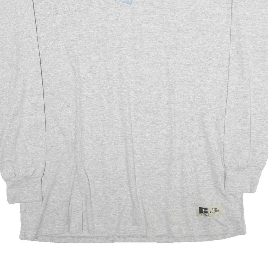 RUSSELL ATHLETIC Mens Grey Long Sleeve Crew Neck T-Shirt XL Plain Cotton Comfort