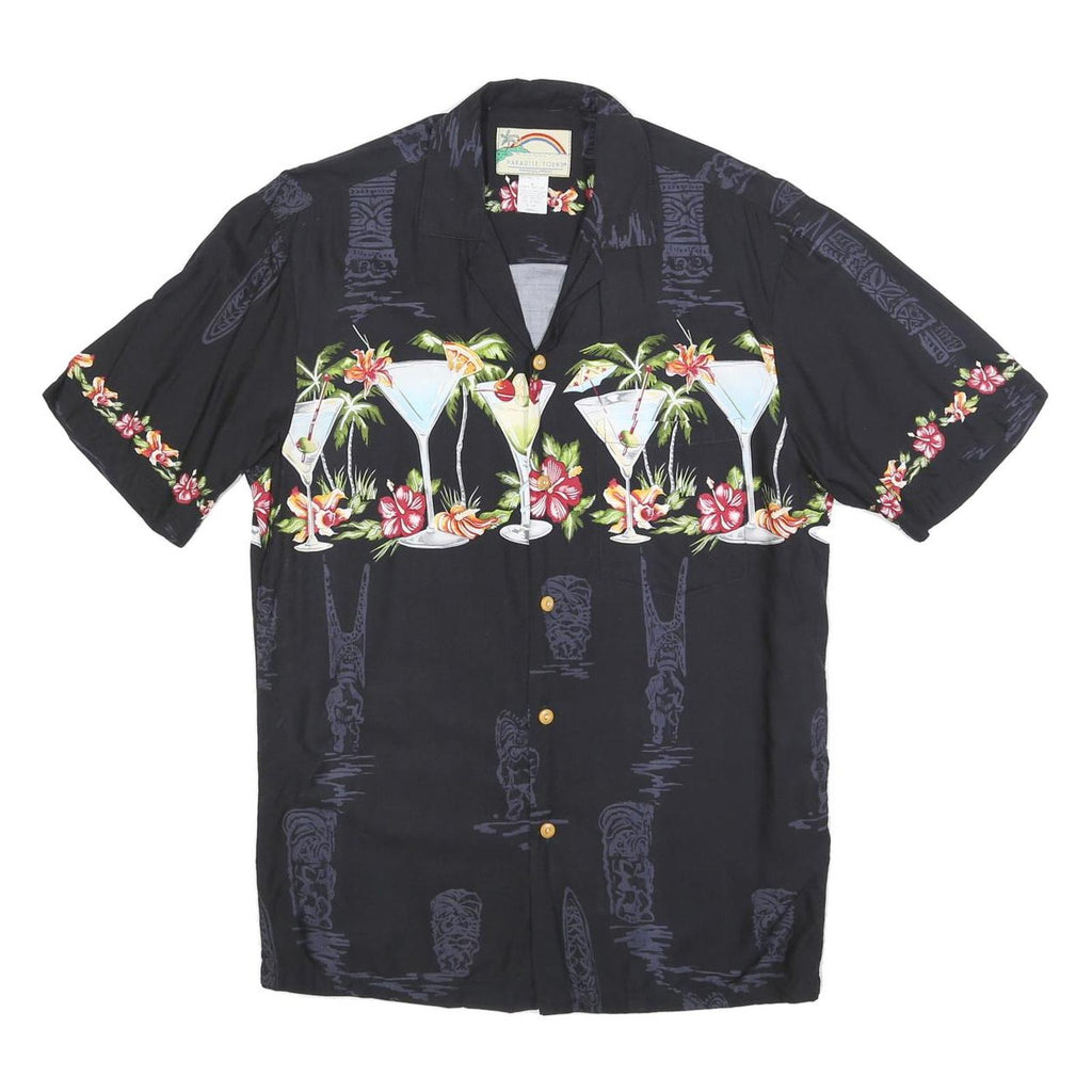 PARADISE FOUND Mens Black Rayon Cocktail Print Shirt S Vacation Party Summer