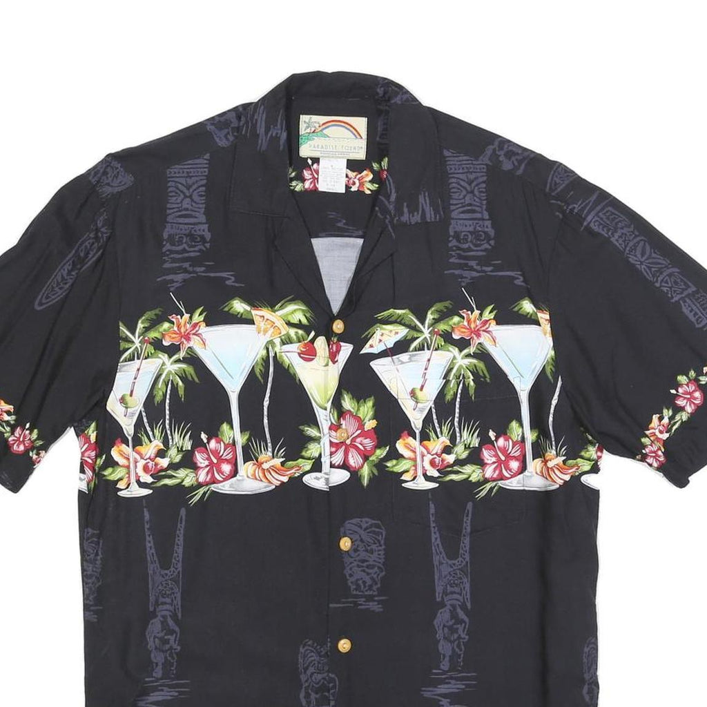 PARADISE FOUND Mens Black Rayon Cocktail Print Shirt S Vacation Party Summer