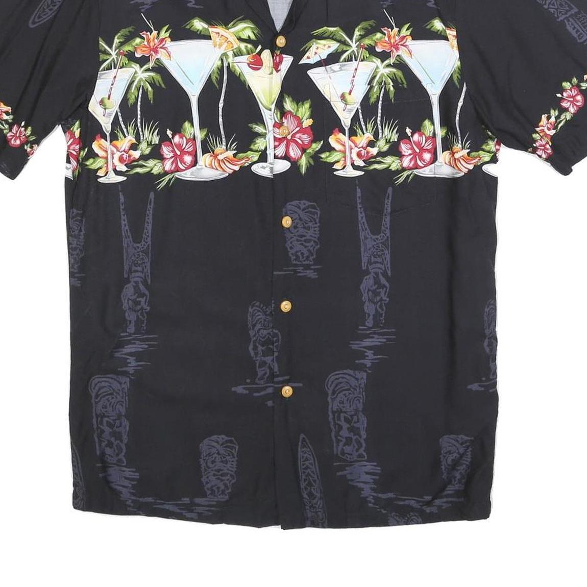 PARADISE FOUND Mens Black Rayon Cocktail Print Shirt S Vacation Party Summer