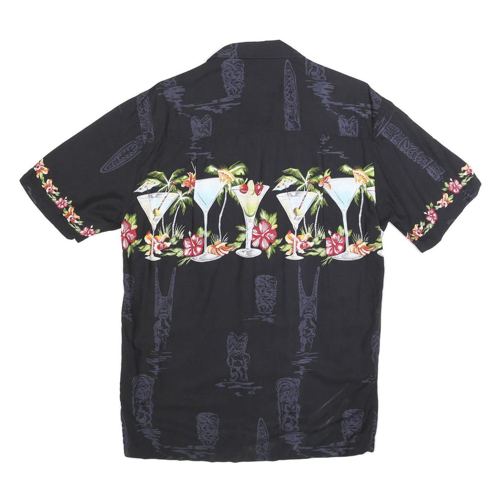 PARADISE FOUND Mens Black Rayon Cocktail Print Shirt S Vacation Party Summer