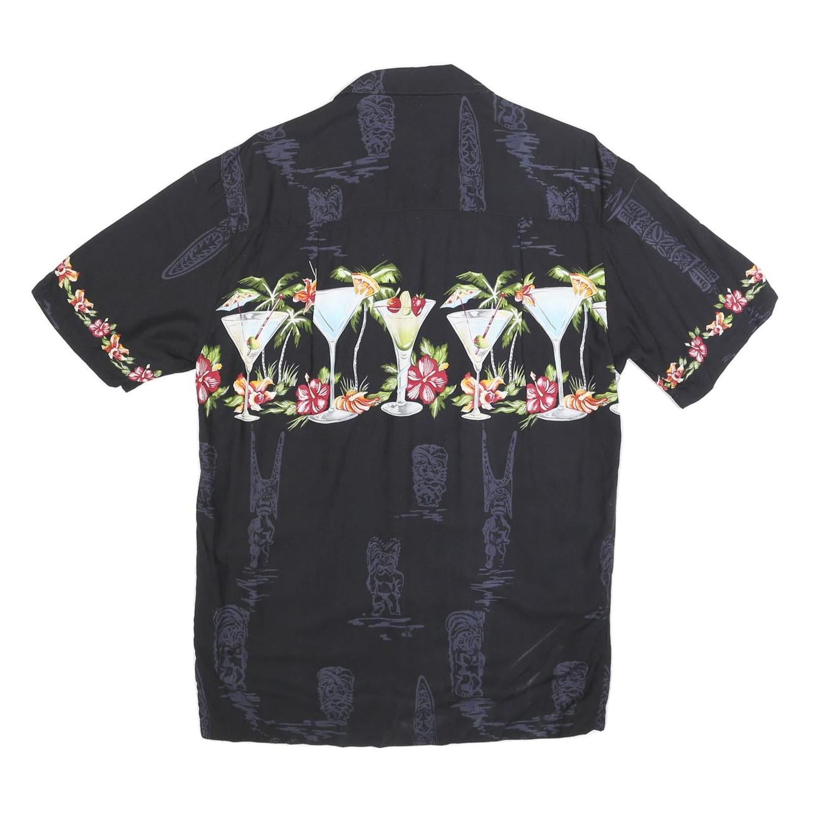 PARADISE FOUND Mens Black Rayon Cocktail Print Shirt S Vacation Party Summer
