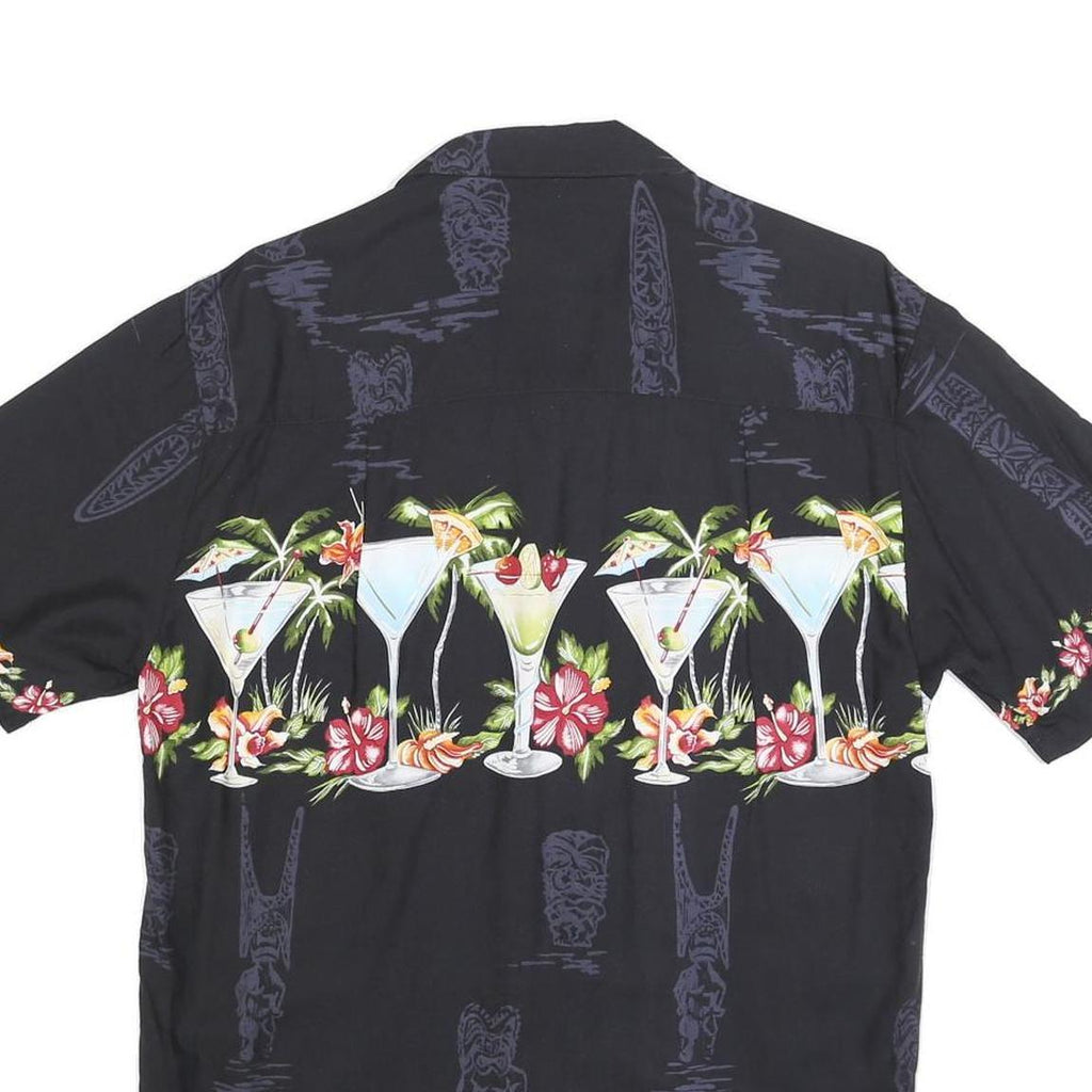 PARADISE FOUND Mens Black Rayon Cocktail Print Shirt S Vacation Party Summer