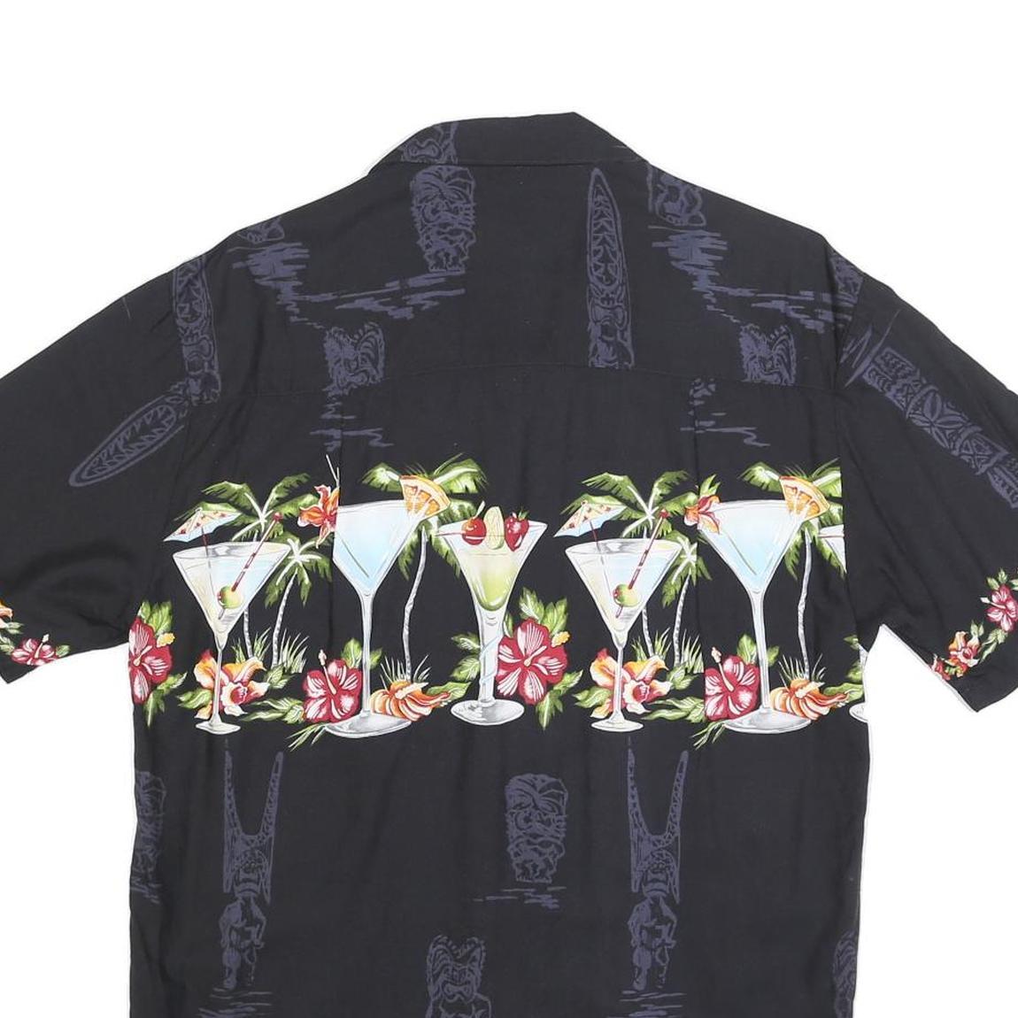 PARADISE FOUND Mens Black Rayon Cocktail Print Shirt S Vacation Party Summer
