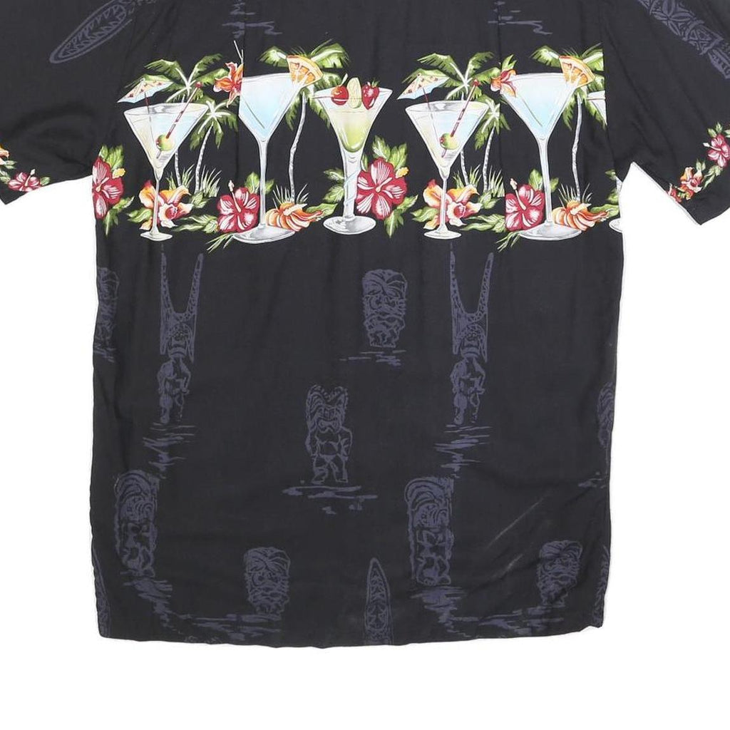 PARADISE FOUND Mens Black Rayon Cocktail Print Shirt S Vacation Party Summer